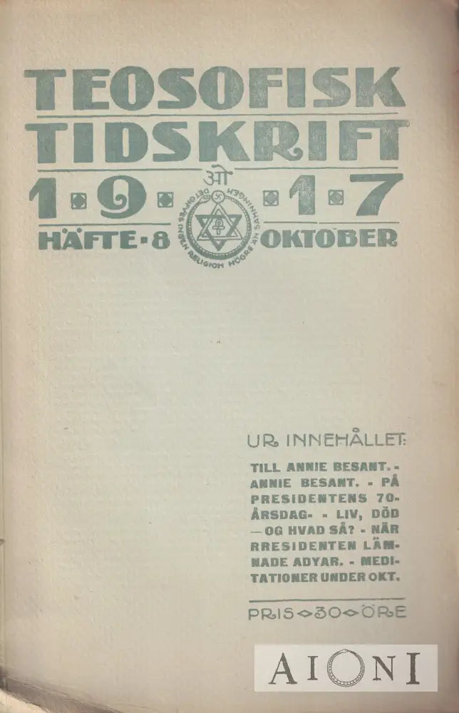 Teosofisk Tidskrift 1917 Häfte 8 Oktober Kirjat